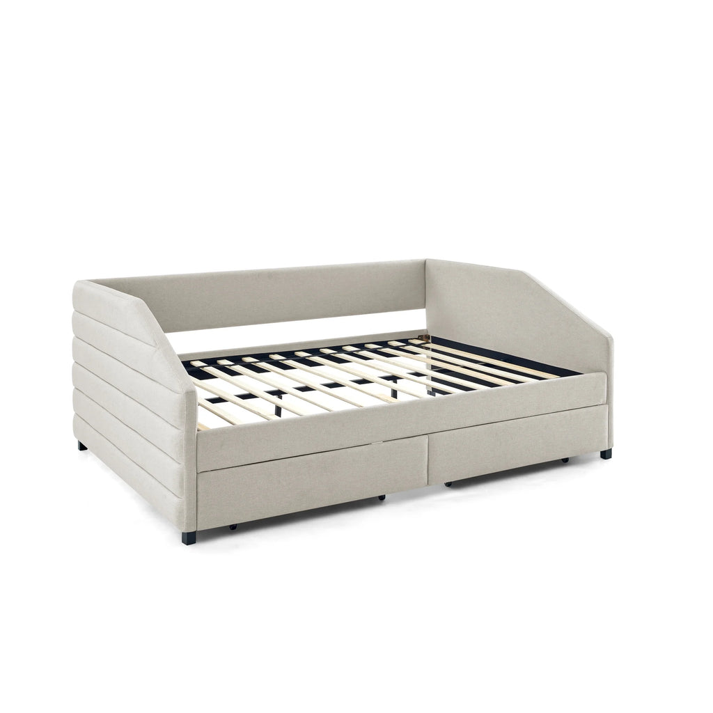 Queen Size Beige Linen Upholstered Daybed with Trundle G124036