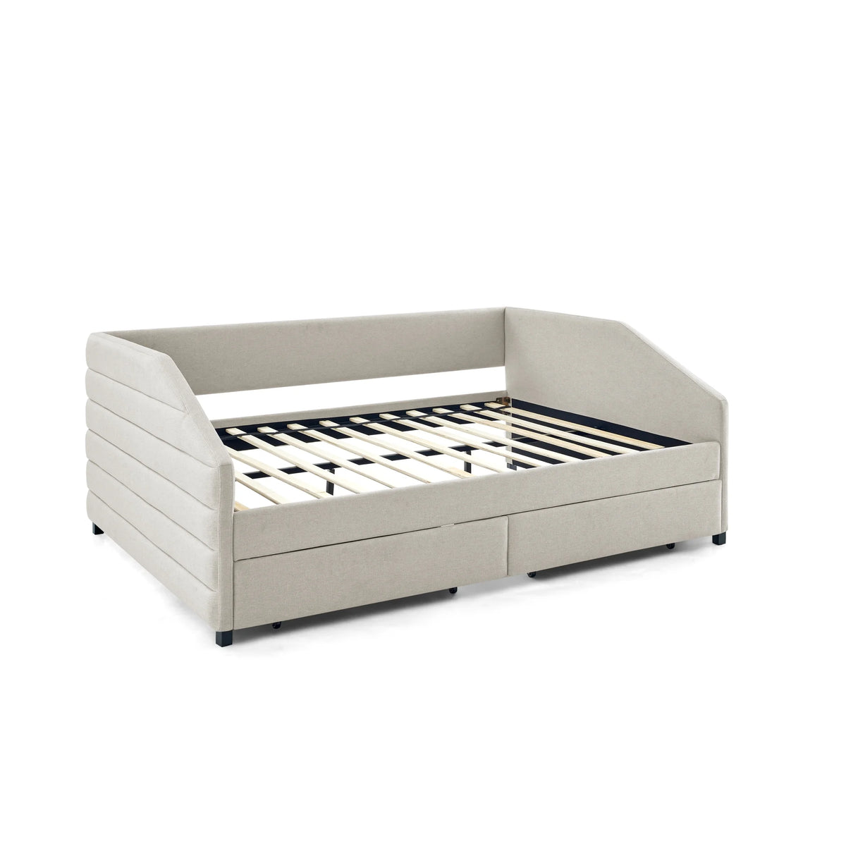 Queen Size Beige Linen Upholstered Daybed with Trundle G124036
