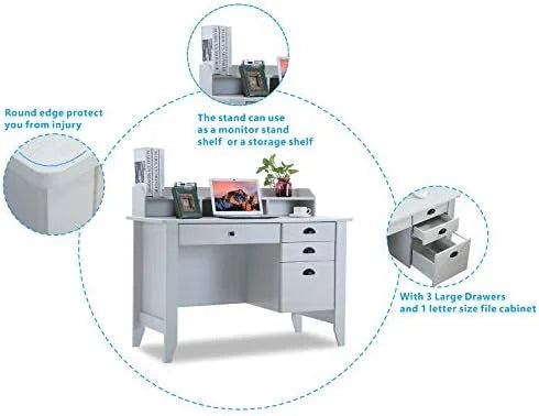 White Desk with Drawers and Hutch Y3491