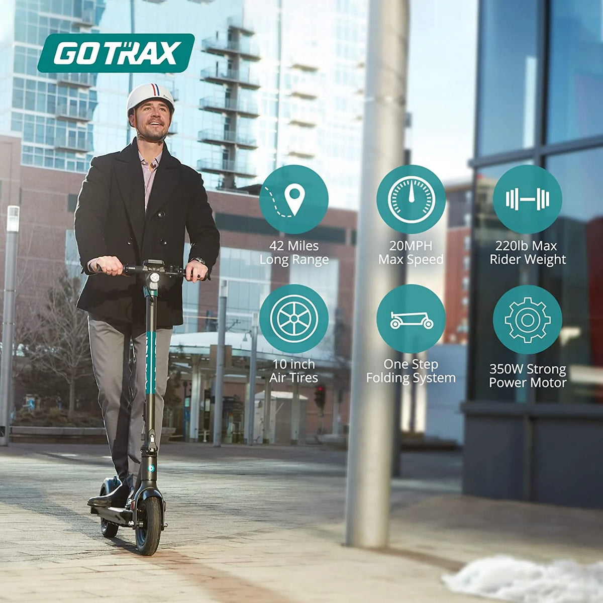 Electric Scooter with 10 Pneumatic Tire, 42 mile 20 mph 500W Motor J48801