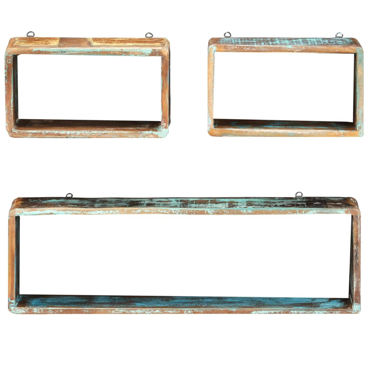 3 Piece Solid Reclaimed Wood Wall Cube Shelf Set S9108