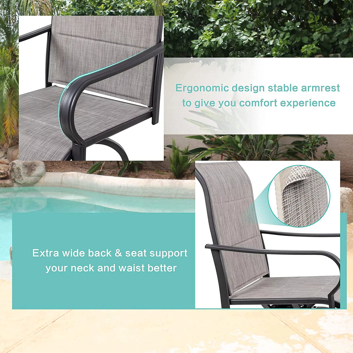 4 Pieces All Weather Padded Sling Textilene Swivel Bar Stools N405