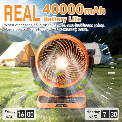 Camping Fan with LED Lantern, 8000mAh Rechargeable Battery Powered Tent Fan with Remote, 4 Speed D97836