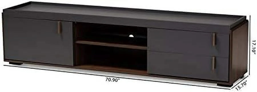 Gray and Walnut Wood TV Stand P428362