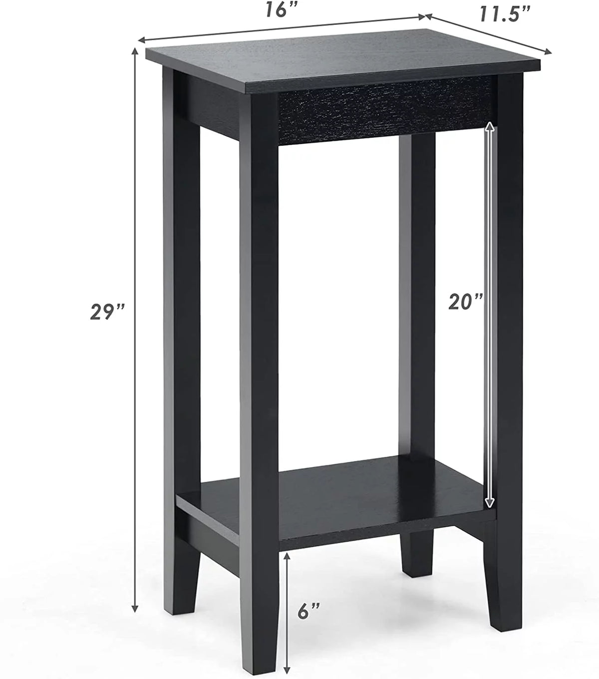 Black 2-Tier End Table Set of 2 with Wooden Legs W48724