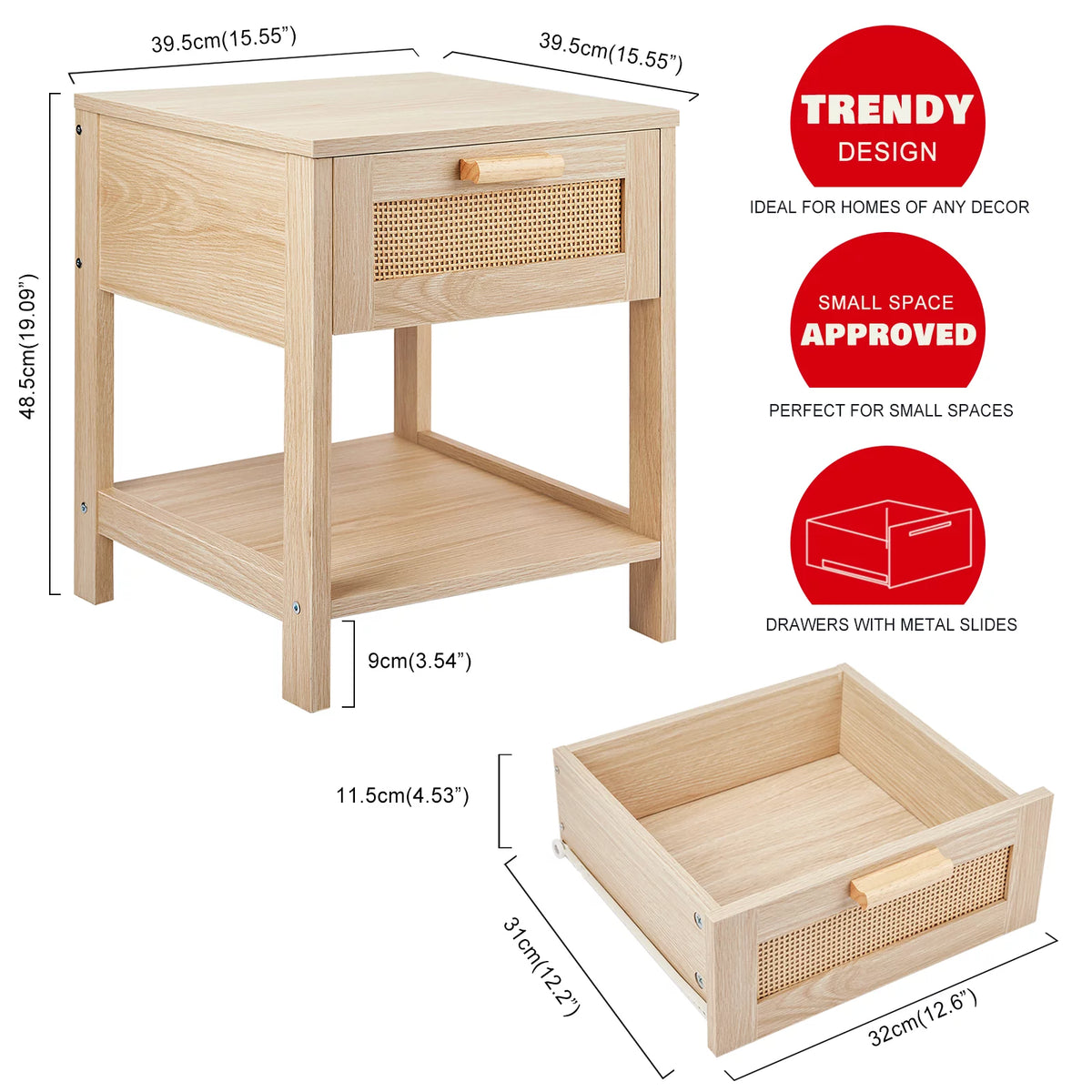 Rattan Drawer Nightstand with Storage I51958
