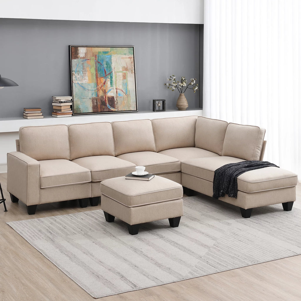 L Shaped Linen Sectional Sofa with Chaise N399153