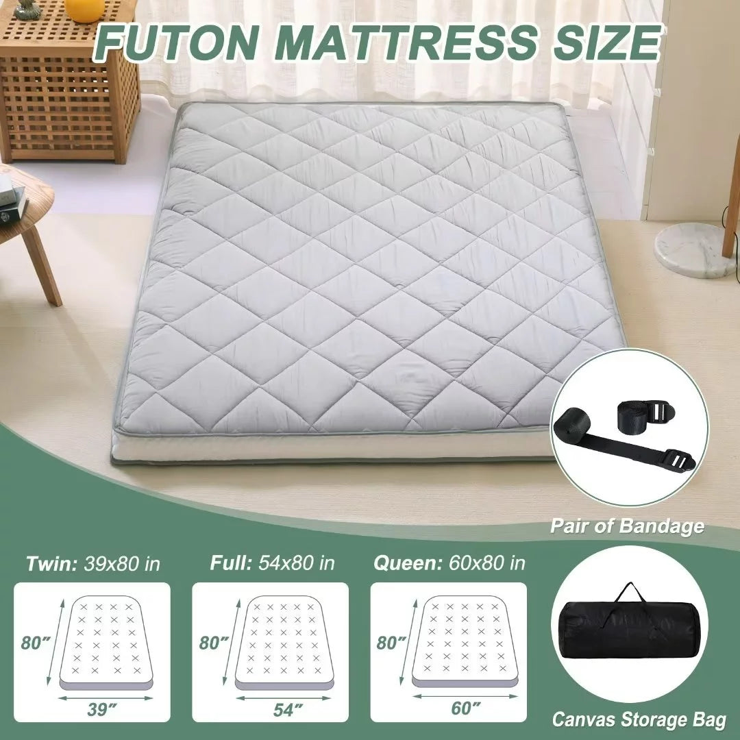 Japanese Floor Mattress Futon Mattress, Foldable Roll Up Mattress, Coffee, Full Size X548