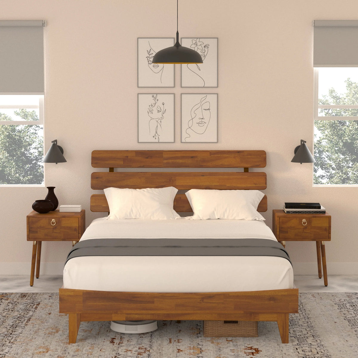 Queen Adjustable Headboard Solid Wood Bed Frame O4601
