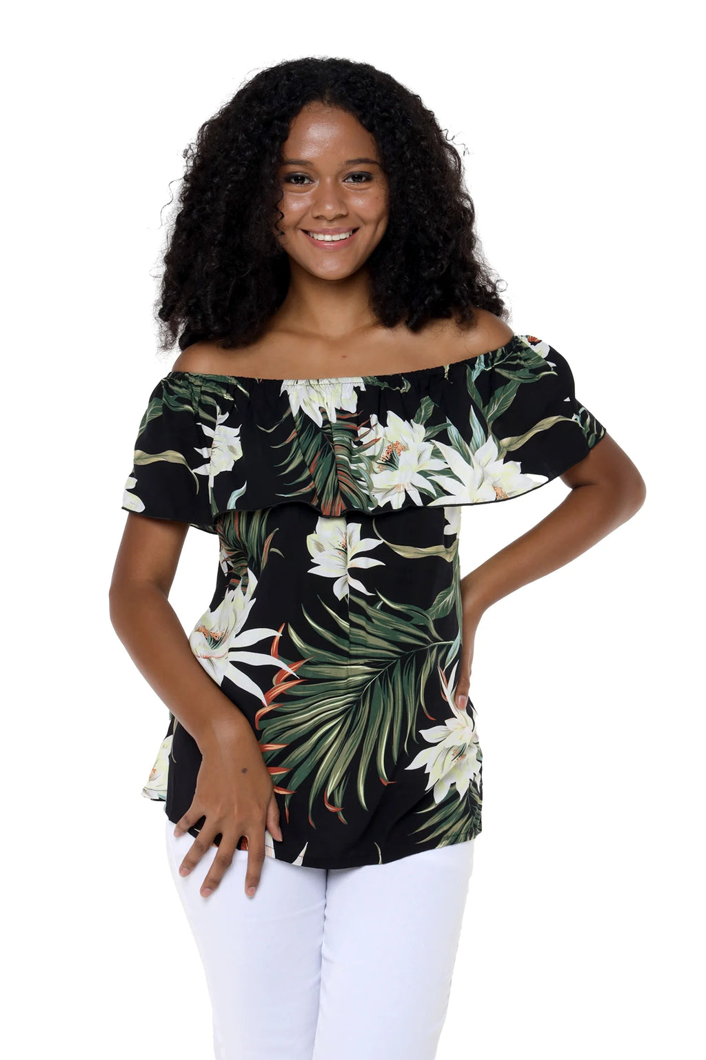 Off-Shoulder Ruffle Muumuu Top F148437