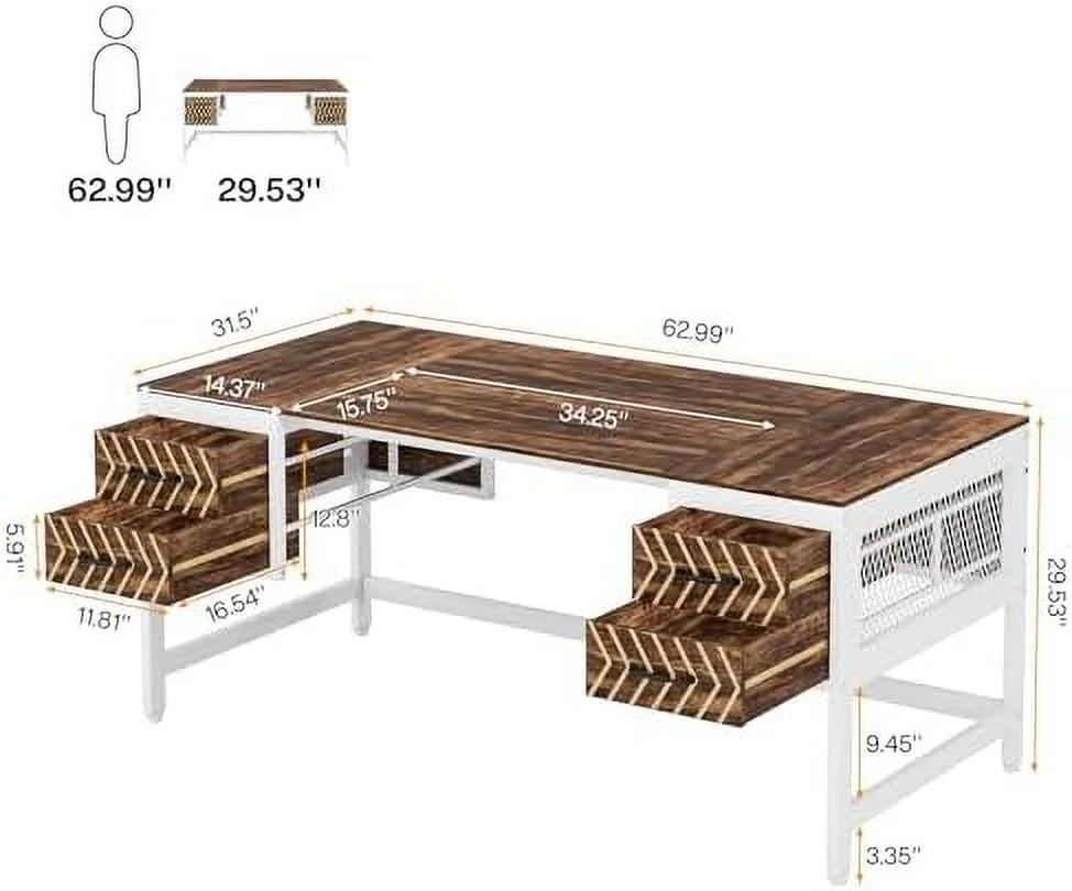 Home Office Desk with Drawers 63" Computer Desk W49892