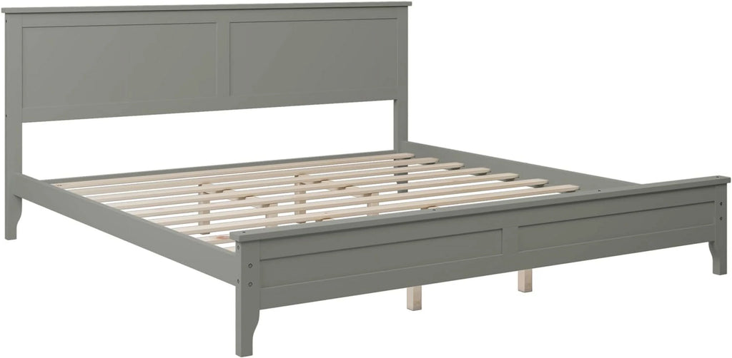 Gray Solid Wood Platform Bed Frame with Headboard F94418