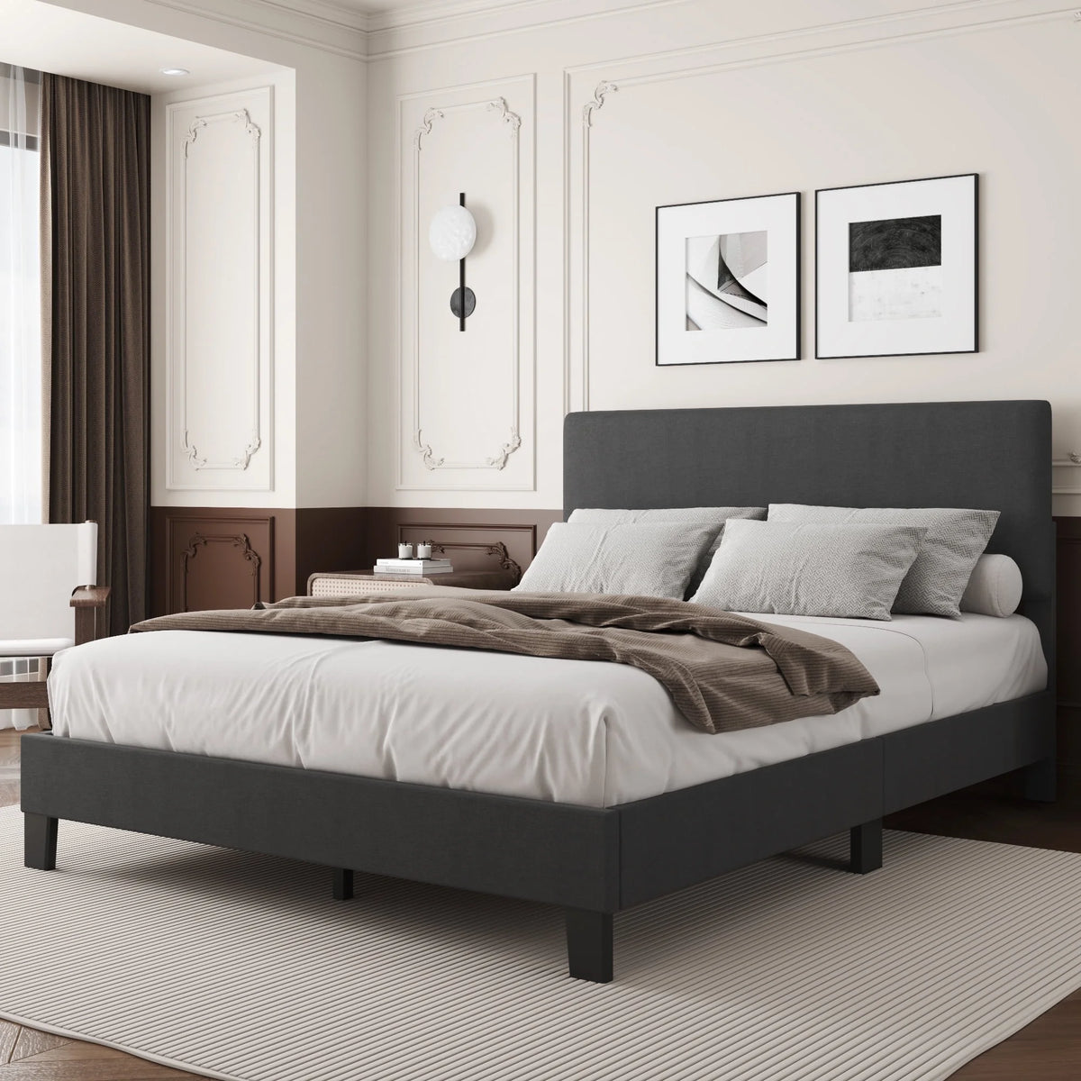 Queen Size Dark Gray Upholstered Platform Bed Frame E947152