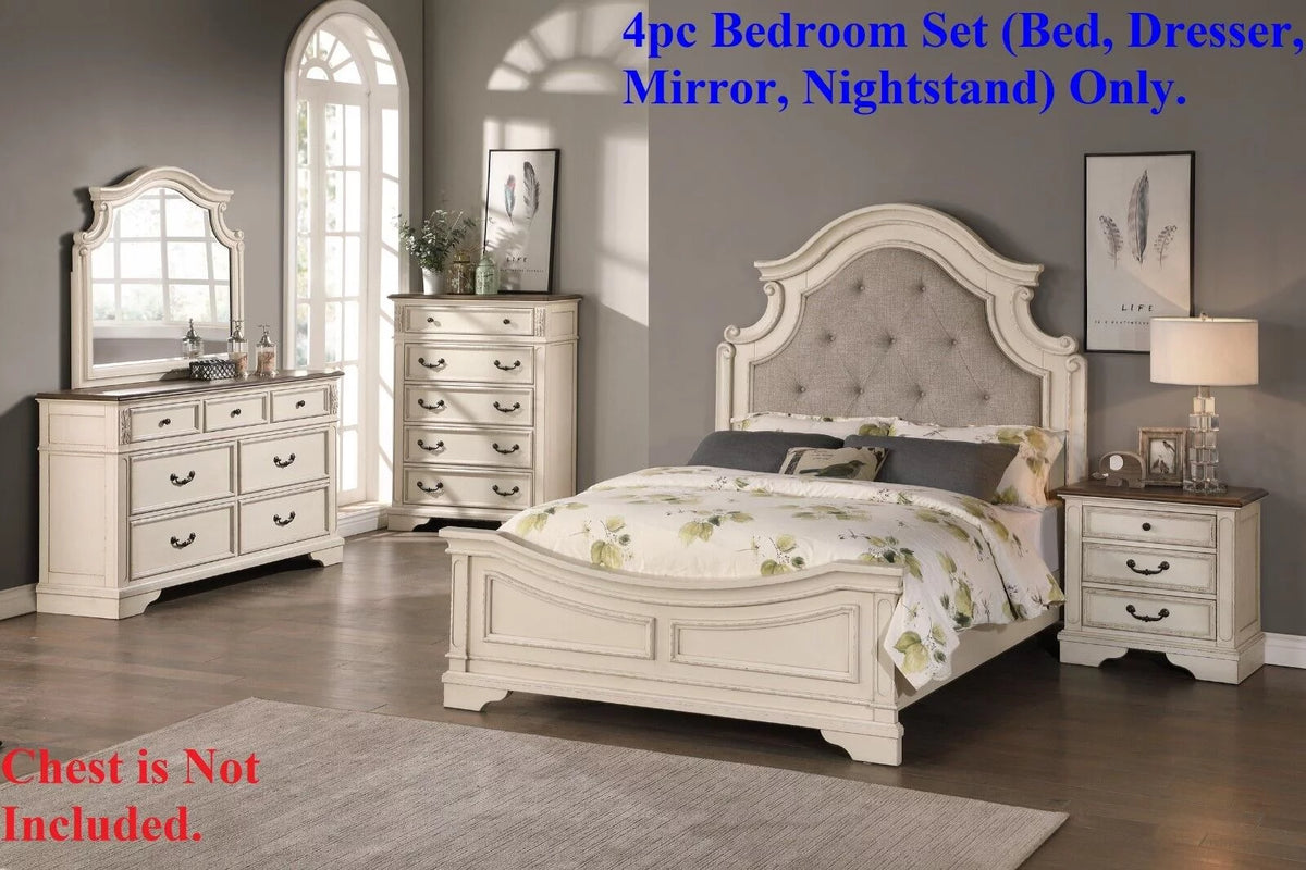 White 4pc Eastern King Size Bed Set Dresser Mirror Nightstand Z24420