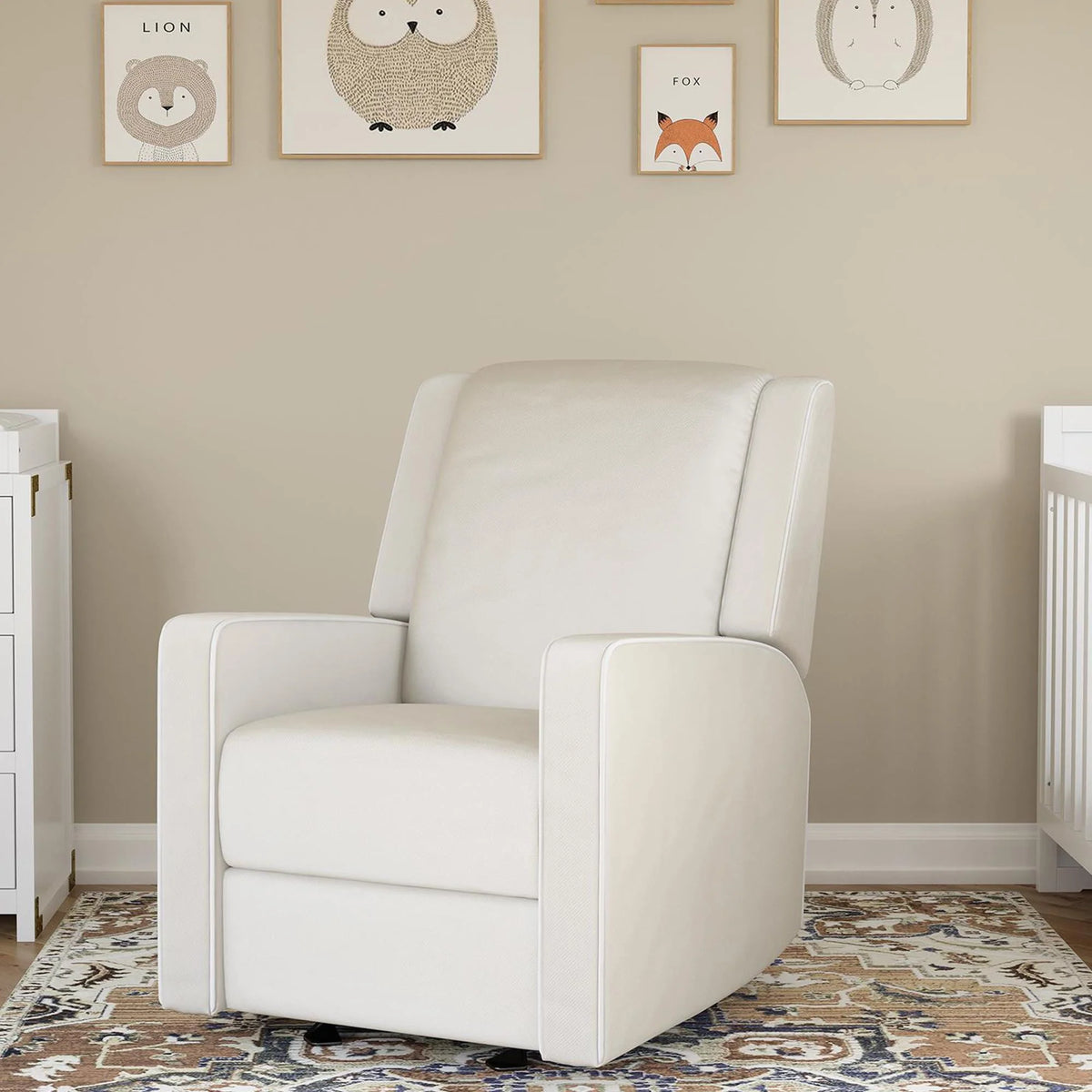 Beige Linen Nursery Rocker Recliner Q662