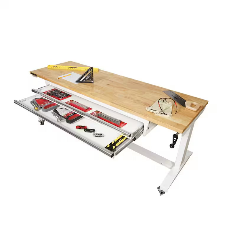 White Adjustable Height Worktable with 2 Drawers A83960