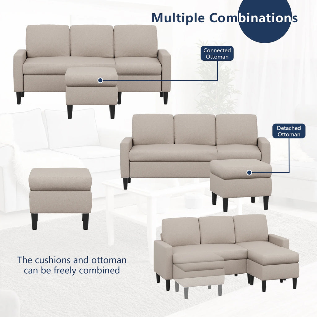 Convertible Sectional Sofa L-Shaped Linen Fabric Dark Gray J5725