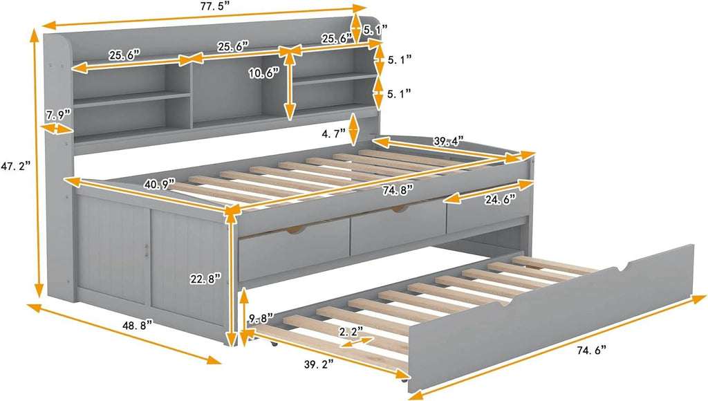 Light Grey Wood Day Bed with 3 Drawers V50629