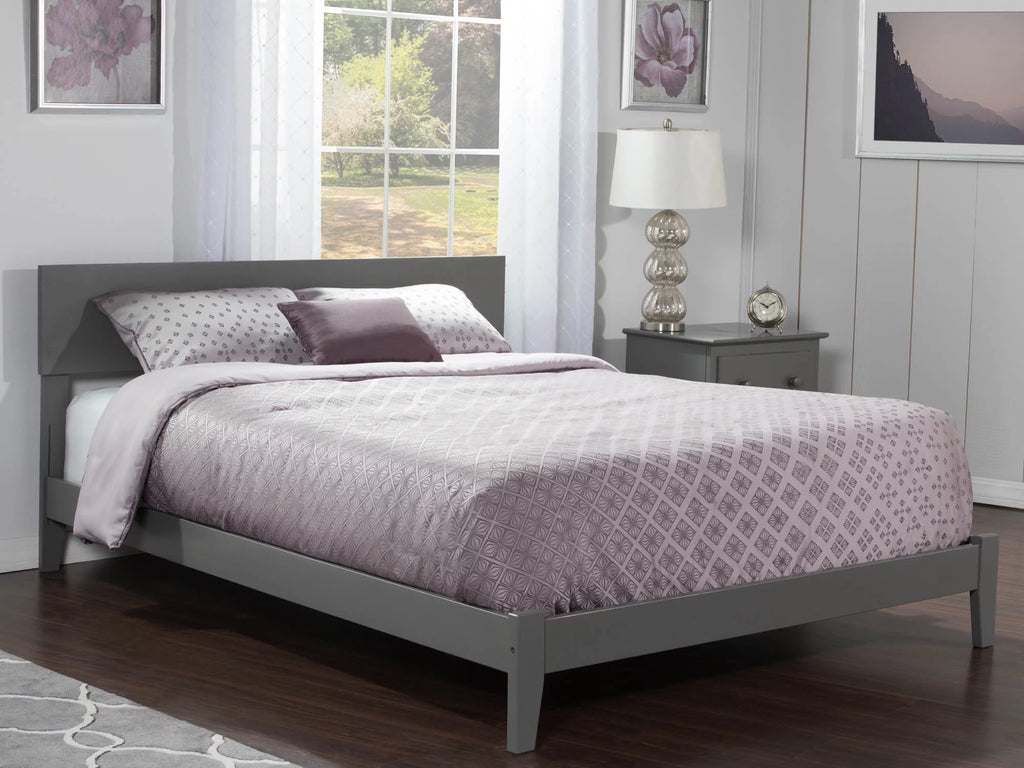 Grey Full Low Profile Wood Platform Bed Frame with Panel Headboard Y19941