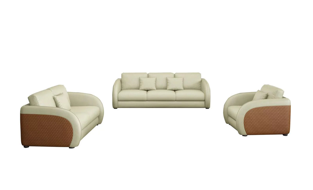 Beige Cognac Italian Leather Arm Chair Q14057