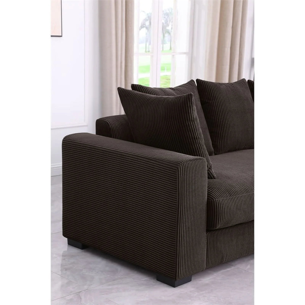Brown Corduroy Upholstered Sectional Sofa with Chaise X577