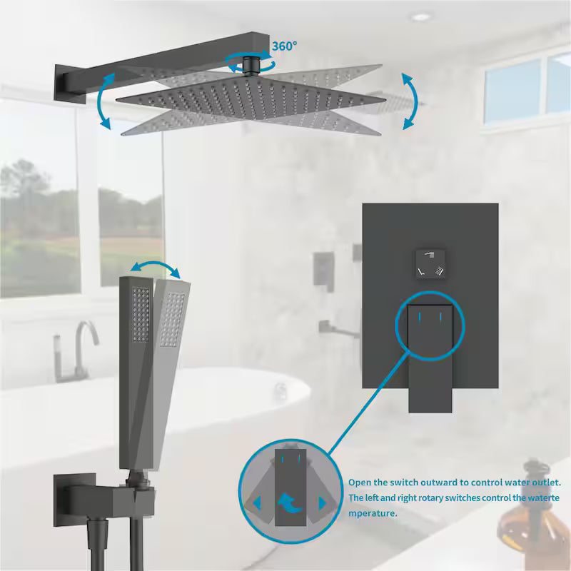 3-Spray Hand Shower Tub and Shower Faucet with 12 in. Rain Shower Head in Matte Black A574159
