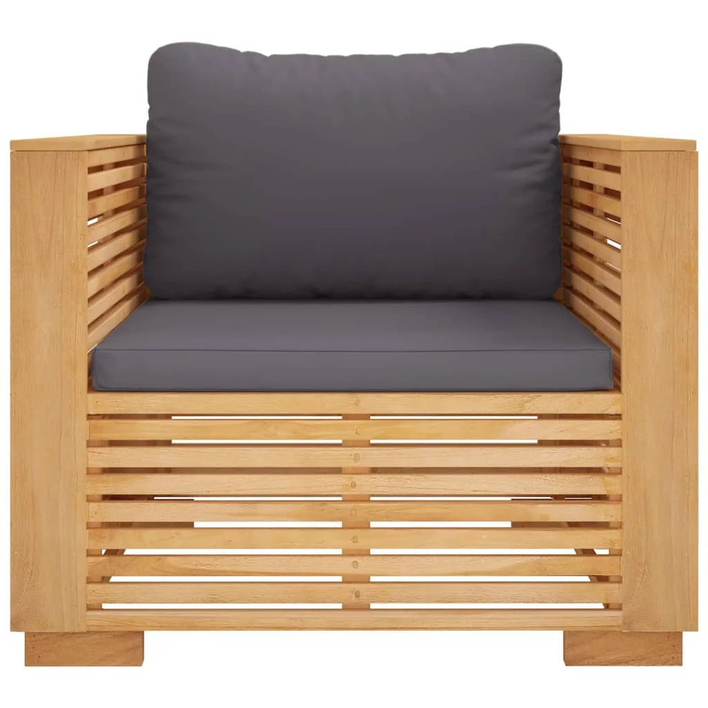 Solid Wood Teak Patio Sofa Chair with Dark Gray Cushions D940