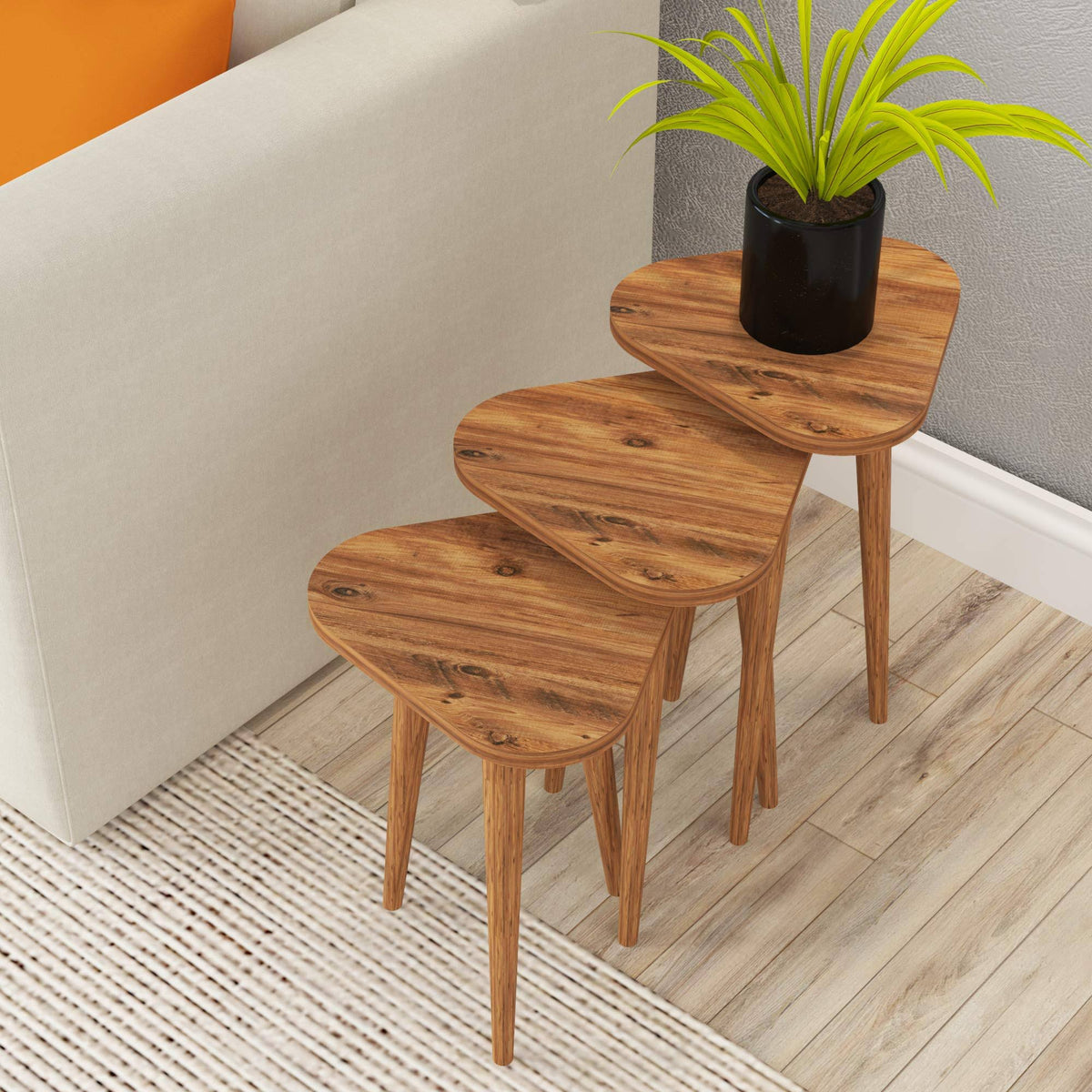 Set of 3 Nesting Triangle End Tables with Wood Legs H156