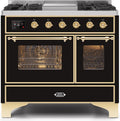 Glossy Black Dual Fuel Propane Gas Range with Brass Trim V741