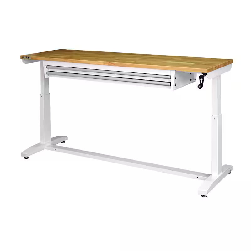 White Adjustable Height Worktable with 2 Drawers A83960