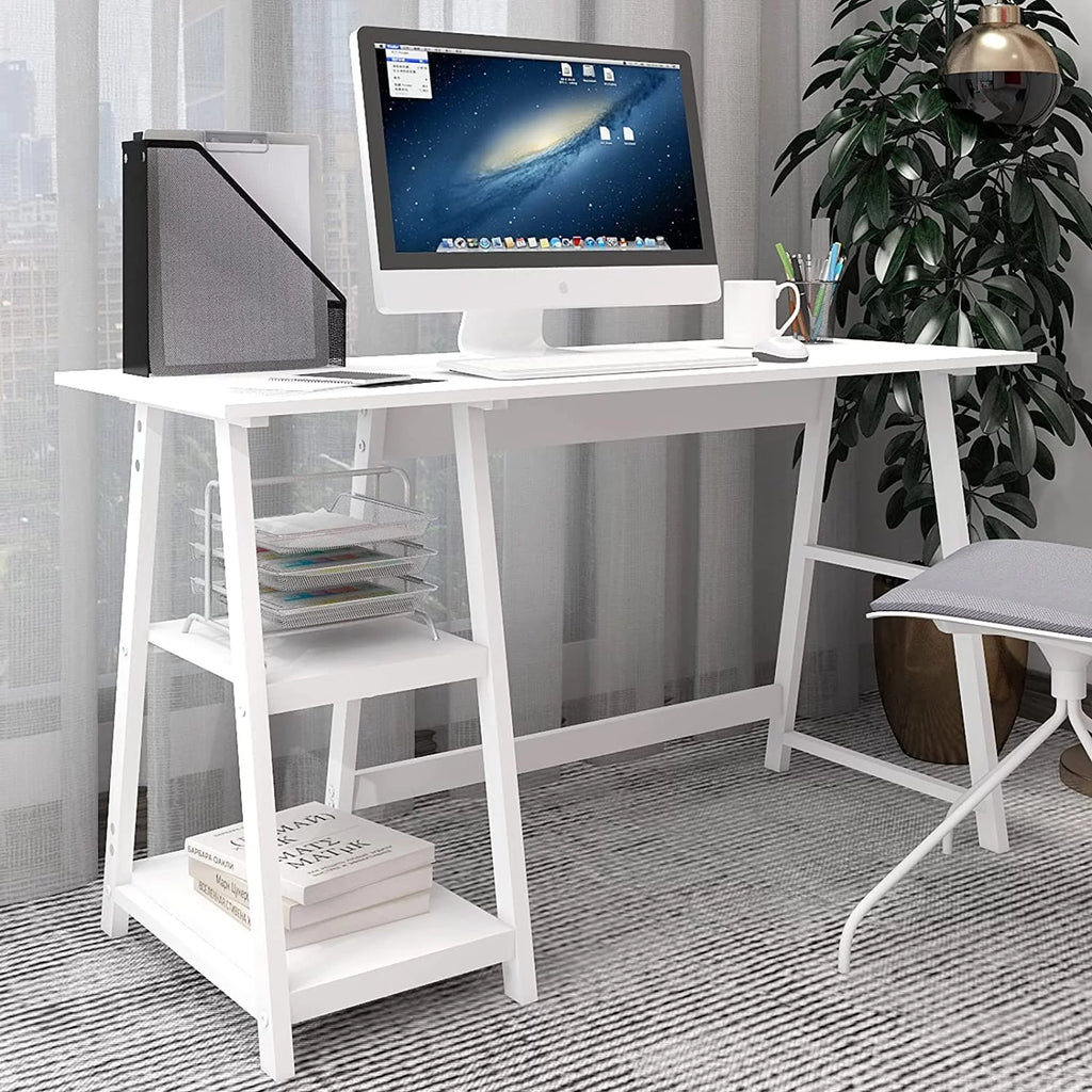 51" White Desk with 2-Tier Storage Bookshelves H342614
