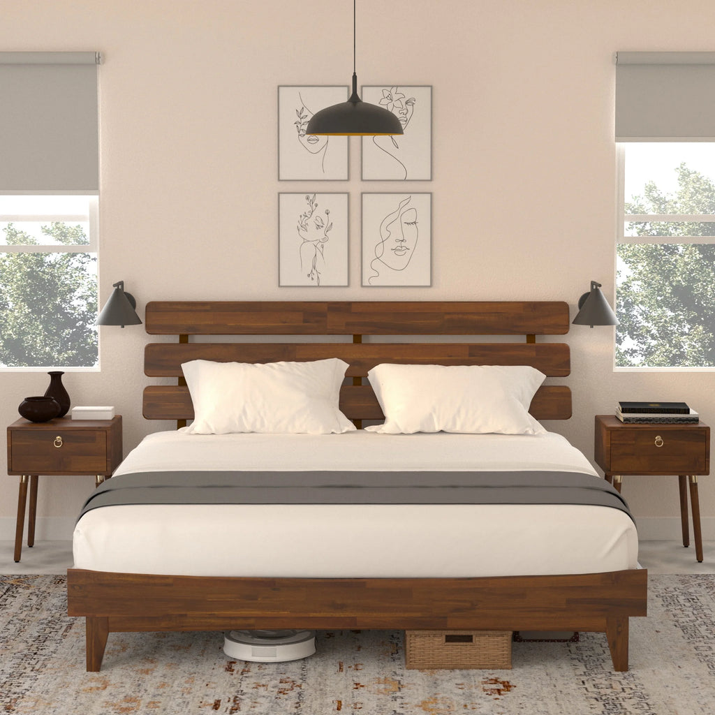 Queen Adjustable Headboard Solid Wood Bed Frame O4601