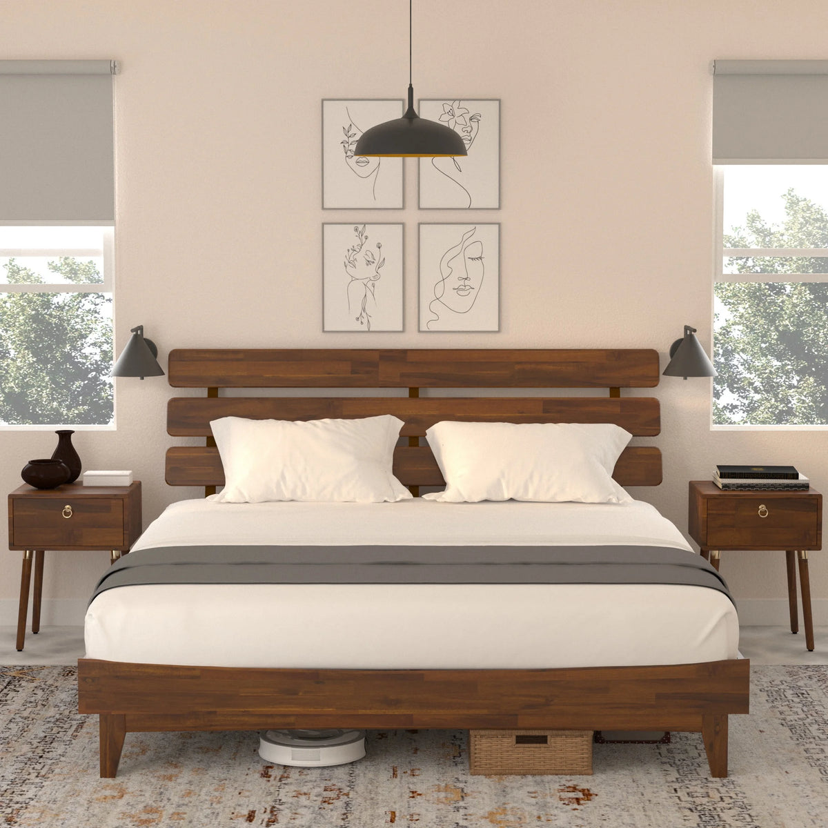 Queen Adjustable Headboard Solid Wood Bed Frame O4601