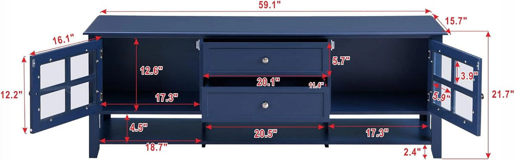 Blue TV Stand with 2 Drawers and Doors X613