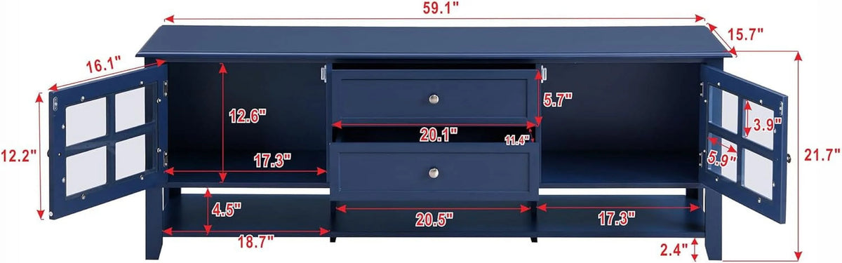 Blue TV Stand with 2 Drawers and Doors X613
