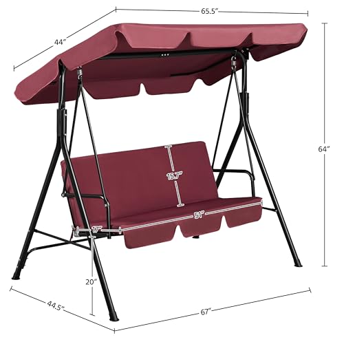 3-Seat Outdoor Swing Chair with Adjustable Canopy & Removable Cushion D7805